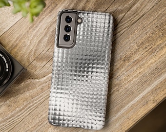Tough Samsung Galaxy Phone Case: Silver Aluminum Geometric Tile