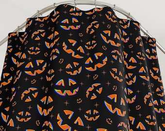 Halloween Shower Curtains, Jack-o-Lantern Orange Grins, EDM Spooky Party, Pumpkin Theme, Bathroom Decor, Halloween Decoration