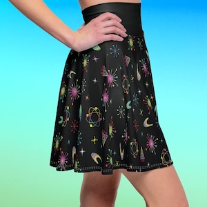 Cosmic Skater Skirt: Retro Sci-Fi Space Party - Mid Century Modern