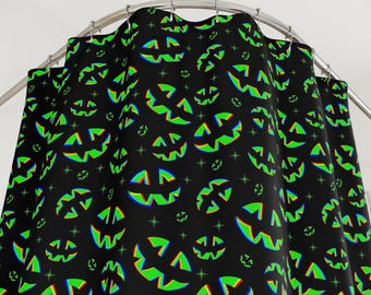 Halloween Shower Curtains, Jack-o-Lantern Green Grins, EDM Spooky Party, Pumpkin Theme, Bathroom Decor, Halloween Decoration