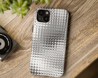 Metallic Chrome iPhone Case: Silver Aluminum Geometric Design