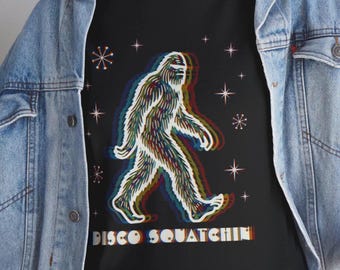Sasquatch Bigfoot T-Shirt: Disco Squatchn EDM Camping Party Tee