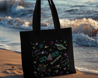 Retro Sci-Fi Tote Bag: Space, Stars, Atomic Design