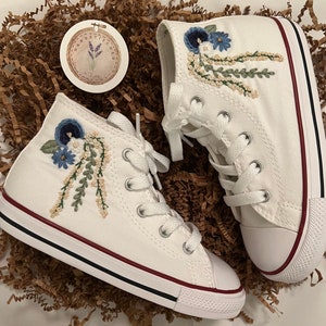 Custom High Top Converse Flower Girl Shoes Hand Embroidered