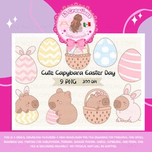 Cute Capybara Easter PNG Bundle Digital Download with Bunny Costumes and Eggs for Sublimation and Spring Crafts