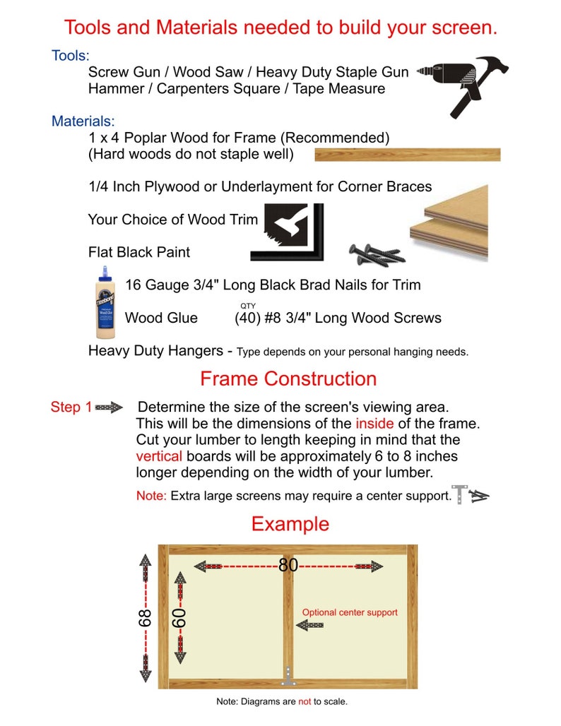 78 Diagonal 72x42 Actual Size Bare Projector Projection Screen Material