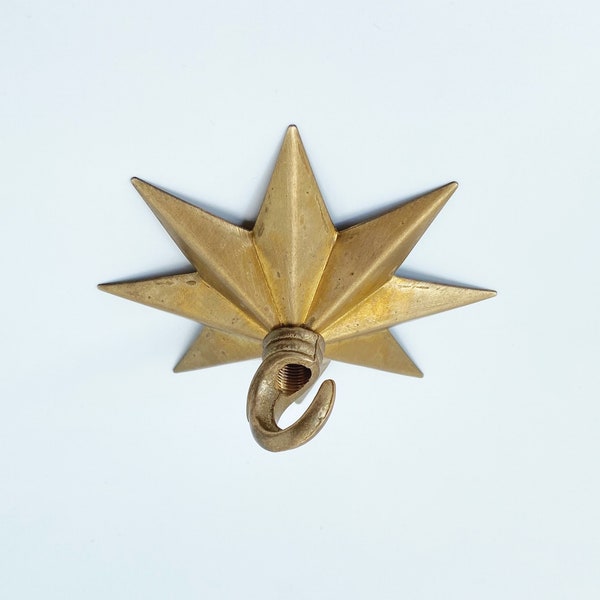 4.25in Brass Star Hook For Hanging Planters, Wind Chimes, Swag Pendant Lights and Keys - Decorative Open Hook For Home Ceiling & Wall Decor