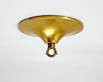 Dosel de gancho de techo de latón sin tratar de 6,3" (160 mm) – Gancho abierto o cerrado / Cubierta grande para lámparas colgantes, plantas colgantes, móviles y decoración.