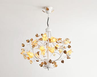 Lámpara de araña Art Déco con forma de tulipán amarillo - 15 luces