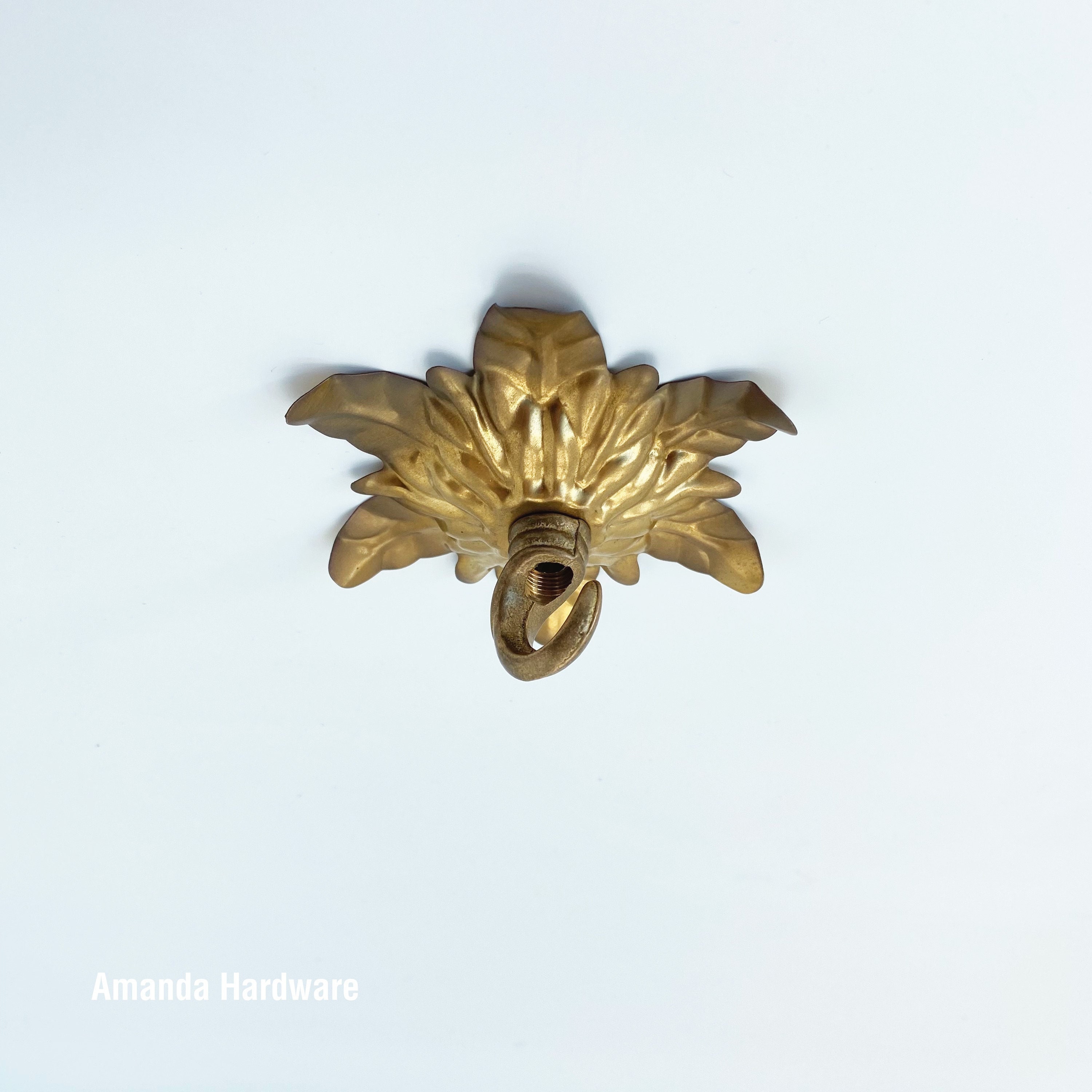 Stamped Brass Leaves Hook For Hanging Planters, Wind Chimes and Swag Pendant Lights - Art Nouveau Open Hook For Home Ceiling & Wall Decor