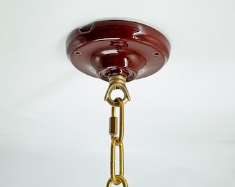 Rosone da soffitto in ceramica marrone da 4,3" con gancio in ottone – Piastra di copertura per lampada a sospensione con gancio ad anello aperto o chiuso per appendere luci e campanelli a vento