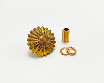 Flat Flower Brass Lamp Finial With 3/8&quot; Female Threads For Unique DIY Table & Floor Lamp Projects - Untreated Solid Brass Lamp Parts