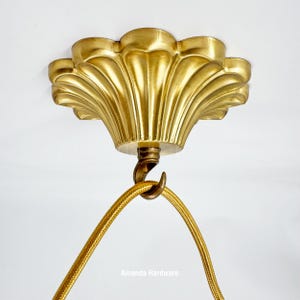 5.4in Brass Petal Canopy Hook For Hanging Planters, Wind Chimes and Swag Pendant Lights - Art Nouveau Boho Hook For Ceiling & Wall Decor