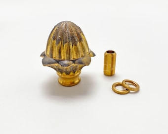 Brass Flower Bud Lamp Finial With 3/8" Female Threads For Table Lamp, Floor Lighting & DIY Home Decor Projects - Untreated Brass Lamp Parts