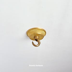 Victorian Brass Ceiling Hook with Fluted Canopy - Open Hook or Closed Loop - For Swag Pendant Light & Hanging Plants