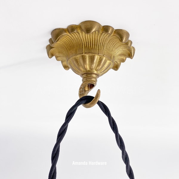 Flower Petal Dome Hook For Hanging Planters, Wind Chimes and Swag Pendant Lights - 3.56in Art Nouveau Open Hook For Ceiling & Wall Decor