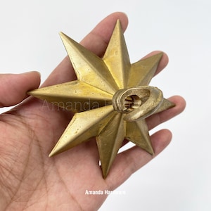 4.25in (110mm) Brass Star Hook For Hanging Planters, Wind Chimes, Swag Pendant Lights and Keys - Decorative Hook For Ceiling & Wall Hangings