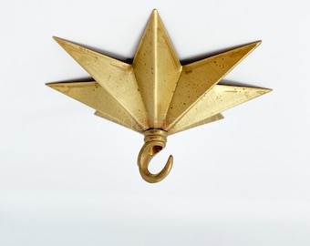 6in (155mm) Brass Star Hook For Hanging Planters, Wind Chimes, Swag Pendant Lights and Keys - Handmade Hook For DIY Ceiling & Wall Decor