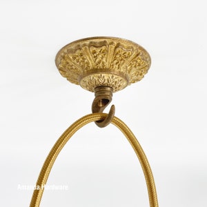 Circular Brass Dome Hook For Hanging Planters, Wind Chimes and Swag Pendant Lights - 3.2in Relief Pattern Hook For Ceiling & Wall Decor