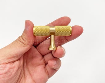 Solid Brass Modern T-Shade Pull Knob Handle For DIY Carpentry Wood Cabinet Drawer Cupboard Dresser Wardrobe Doors and Home Decor Projects