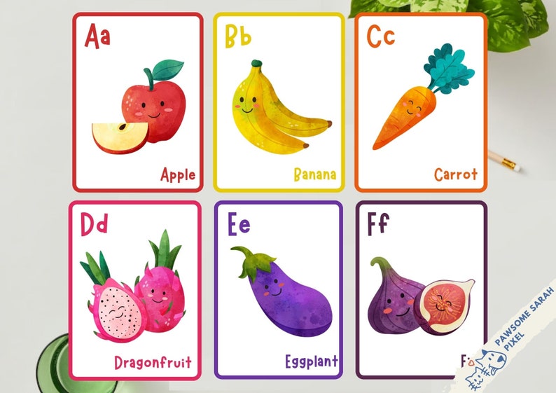 Tarjetas flash imprimibles del alfabeto de frutas y verduras ...