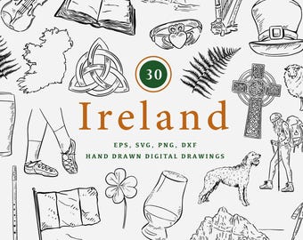 Handgetekende Ierland clipart, digitale Keltische kunst bundel, lijngetekende Ierse doodles, digitale download, Instant Download, Ierland charme, afdrukken