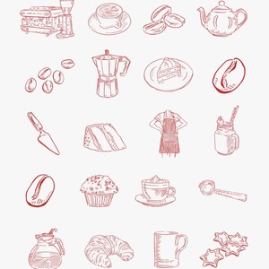 Coffee Shop Doodle Bundle, Line Drawn Clipart, Cafe Art, Food and Drink Instant Digital Download, Hand Drawn Black and White, Coffee SVG image 11