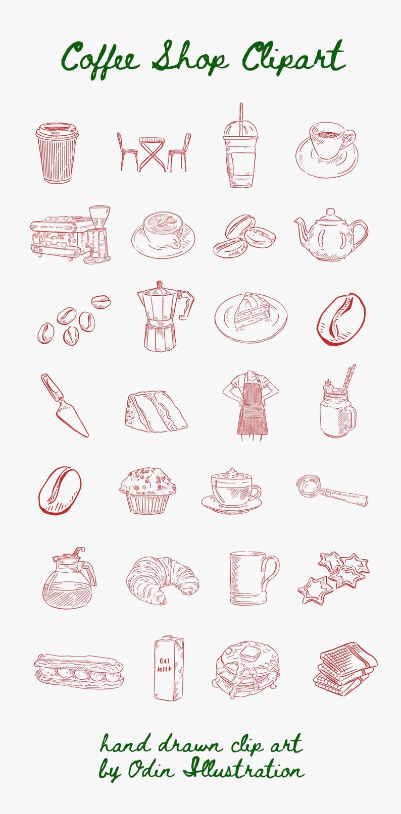 Coffee Shop Doodle Bundle, Line Drawn Clipart, Cafe Art, Food and Drink Instant Digital Download, Hand Drawn Black and White, Coffee SVG image 11