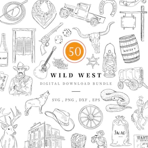 Cowboy Digital Download Bundle, Wild West Drawings, Digital Download Illustration Bundle, PNG, EPS, Hand Drawn, Black and White Cowboy Boots
