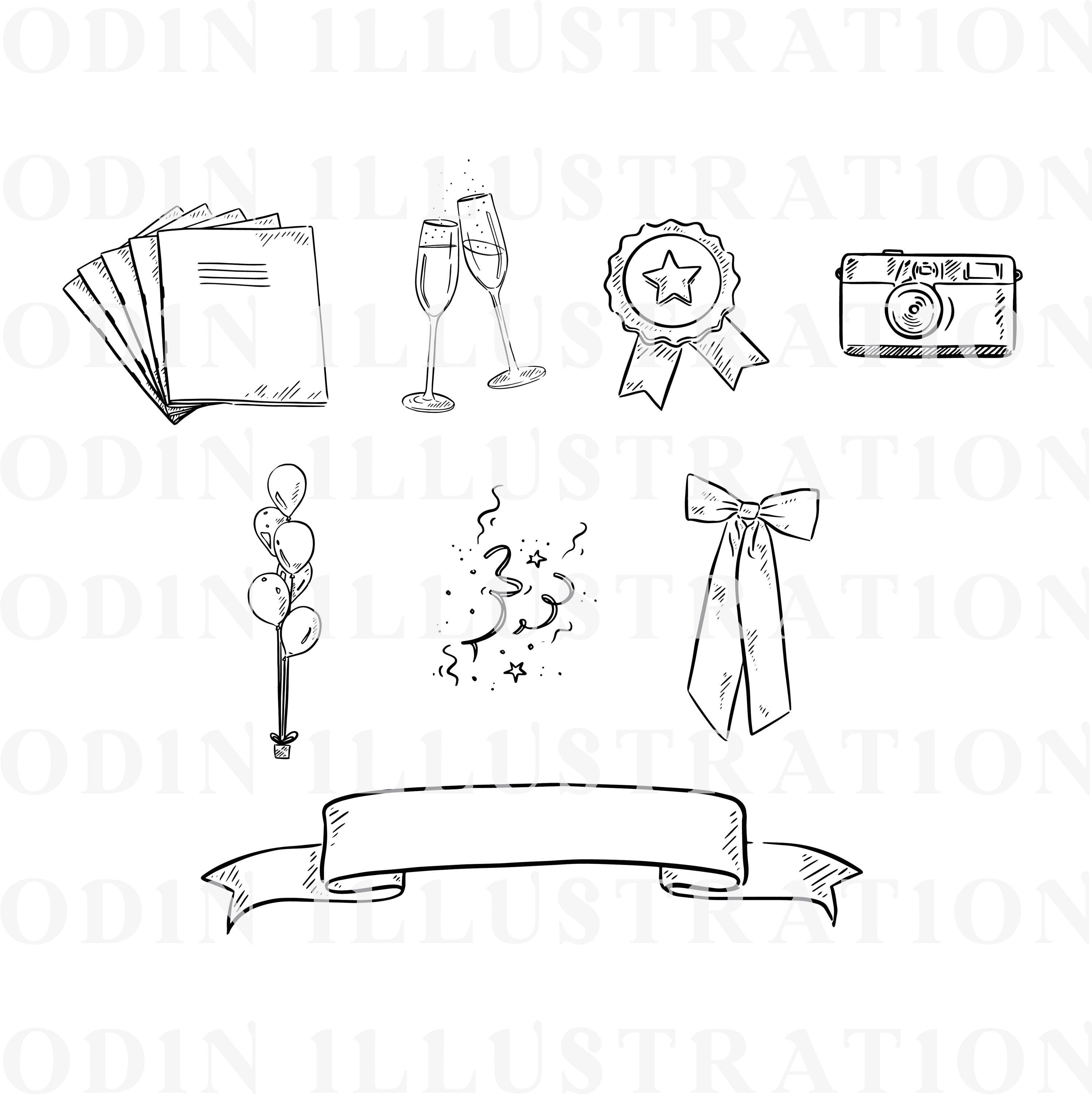 Graduation Line Art Elements, School Clipart Designs, Instant Digital ...