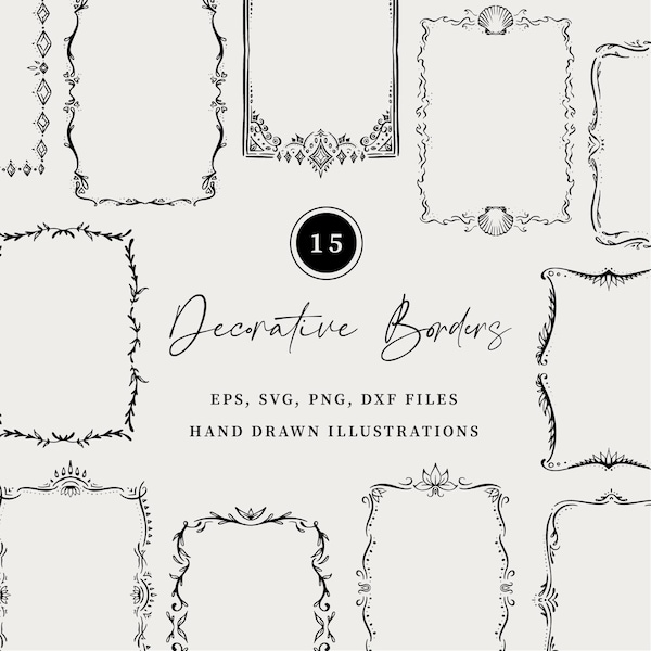 Wunderliche Border Illustration Bundle, handgezeichnete Clipart, Doodle Rahmen PNG, Boho Hochzeit, wunderliche Rahmen Hochzeitseinladung DIY Briefpapier