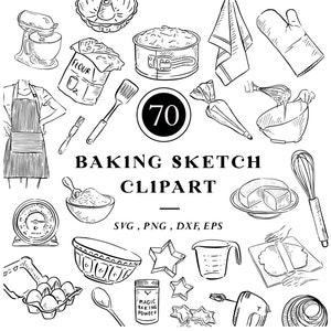 Backen Sie Lineart-Elemente, 70 Pngsvlies-Clipart-Designs, sofortiger digitaler Download, handgezeichnete Illustrationen, schwarzweiße Doodles, bedruckbar