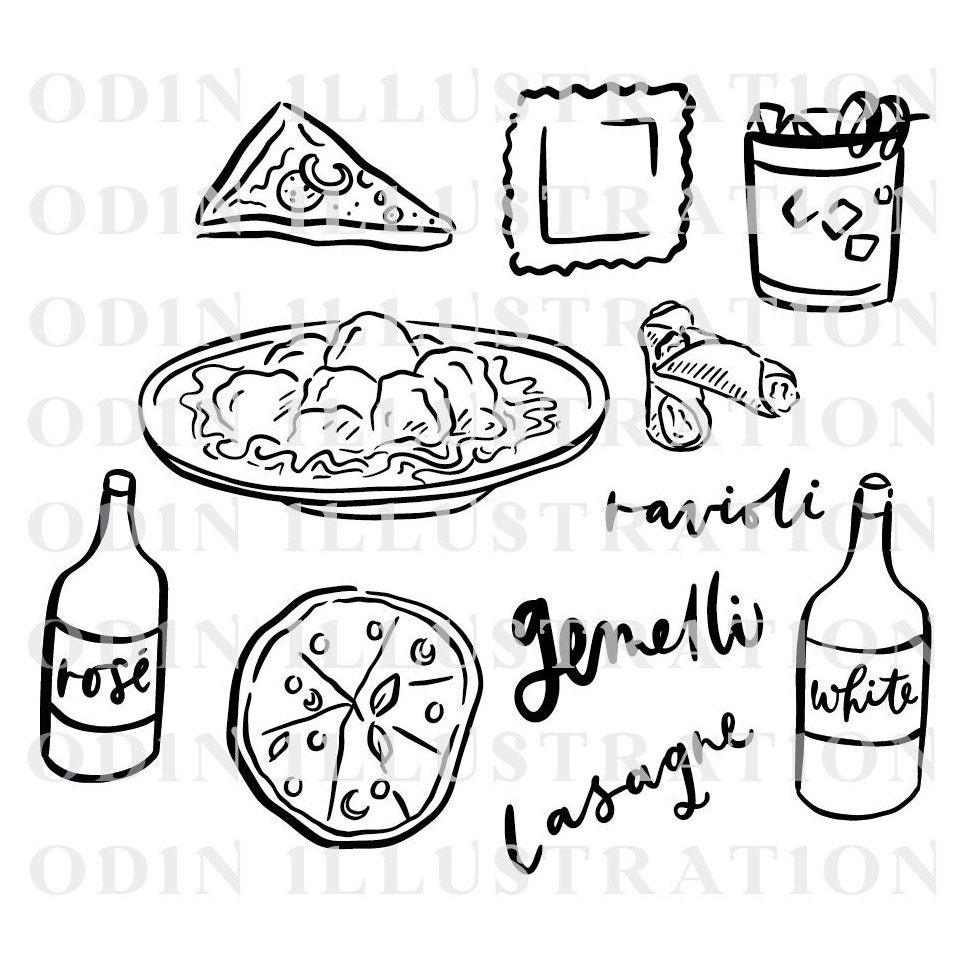 Italian Food and Drink Line Drawn Clipart, 70 Png, Svg, Dxf \u0026 Eps Files at  300 Dpi, Italy, Italian Cuisine Instant Digital Download, Pasta - Etsy  Israel, image size:959x959