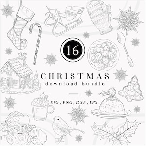 Weihnachten Clipart Bundle, digitale Weihnachtsillustrationen, DIY Weihnachtskarte, festliche Kunst, Santa, Zuckerstange, svg, png, eps, dxf Clipart