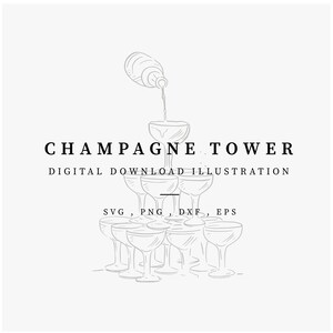 Hand Drawn Champagne Tower Illustration, Wedding Menu and Invitation Sketch, Wedding Bar Menu Print, Wedding Champagne Flutes