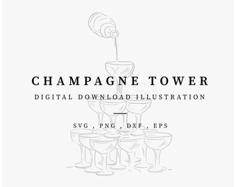 Hand Drawn Champagne Tower Illustration, Wedding Menu and Invitation Sketch, Wedding Bar Menu Print, Wedding Champagne Flutes