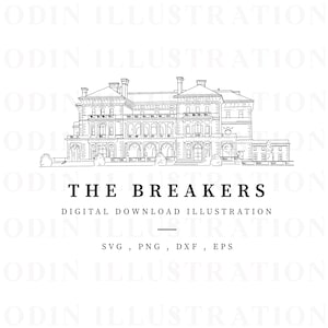 Clipart The Breakers, Illustration du manoir USA, téléchargement immédiat dessin au trait, Illustration vectorielle, Amérique, bricolage mariage Rhode Island