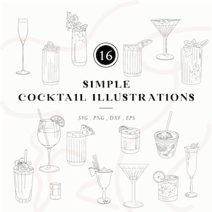 Cocktail Illustration Bundle, sofortiger digitaler Download, Linie gezeichnet ClipArt, DIY Hochzeit Bar Menü, Handgezeichnete Kunst, druckbare Aperol Spritz