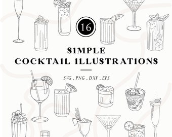 Cocktail Illustration Bundle, Instant Digital Download, Line Drawn ClipArt, DIY Wedding Bar Menu, Hand Drawn Art, Printable Aperol Spritz