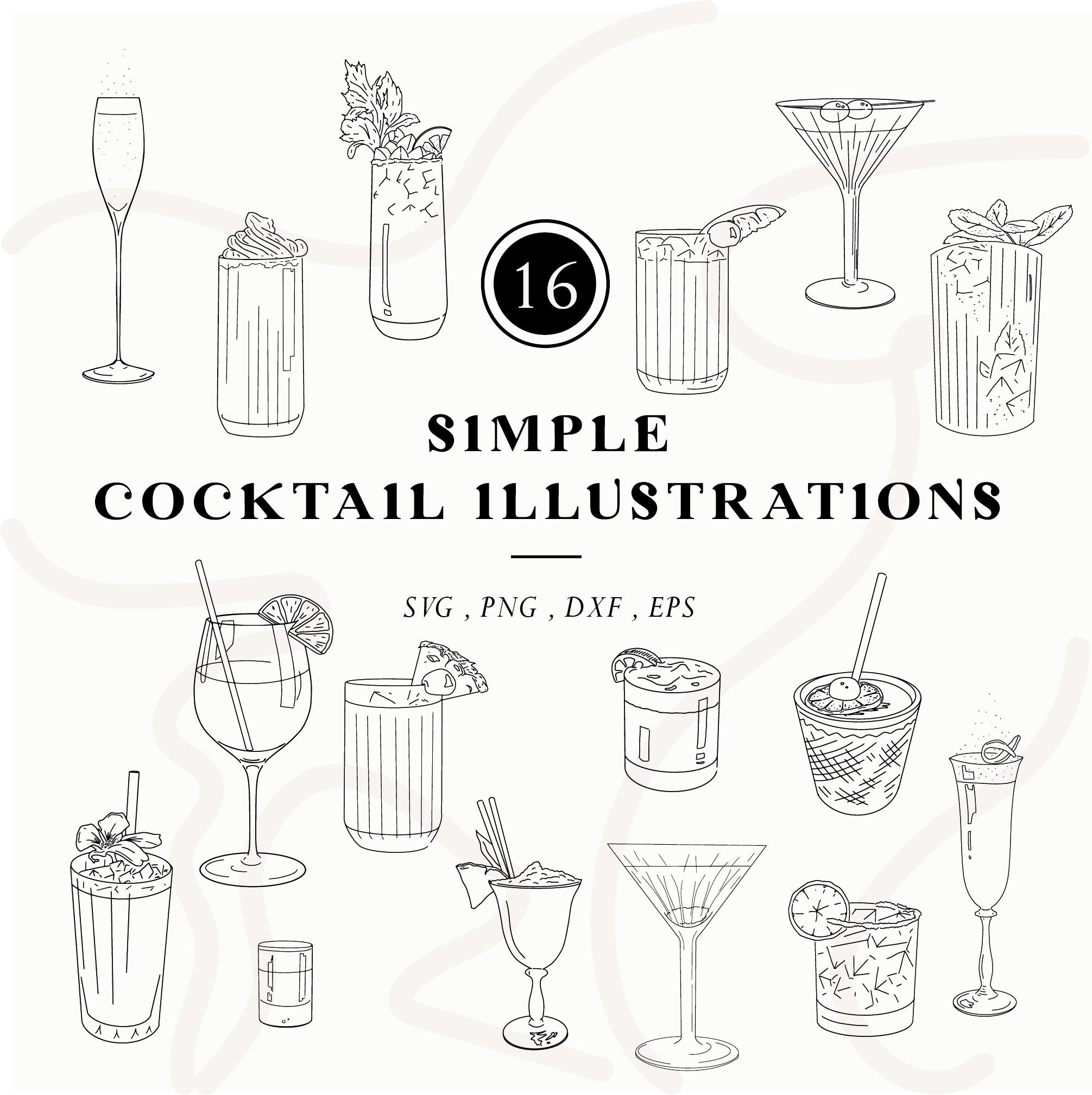 Hiring] custom cocktail drawing vector in the style of attached images. 2  cocktails. $50-$75 : r/HungryArtists
