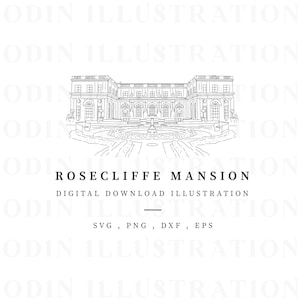 Descarga digital de Rosecliffe Mansion, Ilustración de mansión de EE. UU., Dibujo de línea de descarga instantánea, Ilustración vectorial de América