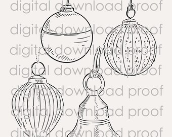 クリスマスオーナメントのイラスト、すぐにダウンロードできる線画PNG