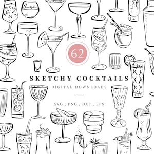 Einfache skizzenhafte Cocktail Illustrationen, digitaler Download, Linie gezeichnet Clipart, Hochzeit-Bar-Karte, Cocktail-Sofort-Download Kunst, Aperol Spritz