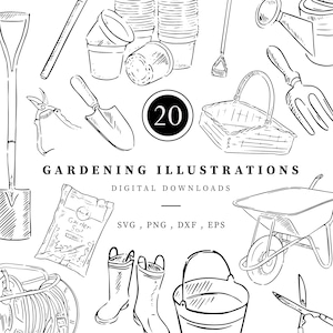 Gartenarbeit Clipart, Garten-Digital-Downloads, Png-,Svg-, Dxf- und Eps-Dateien mit 300 dpi, Gärtner, sofortiger digitaler Download, Gummistiefel