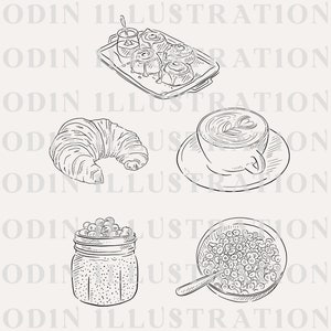 Hand Drawn Breakfast Illustrations, Food Digital Download, Line Drawn ...