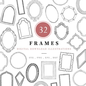 Line Drawn Frames Clipart, Wedding invitation border, Instant Digital Download Illustrations, Mirror Border, Vintage Design Assets in Vector