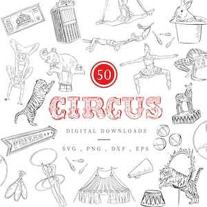 Circus Clipart, Circus Printable, Circus PNG SVG, Carnival Clip Art, Animal Illustration, Circus Tent Clipart, Circus Set, Instant Download
