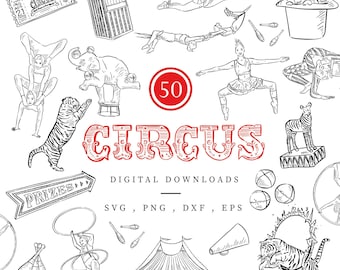 Circus Clipart, Circus Printable, Circus PNG SVG, Carnival Clip Art, Animal Illustration, Circus Tent Clipart, Circus Set, Instant Download