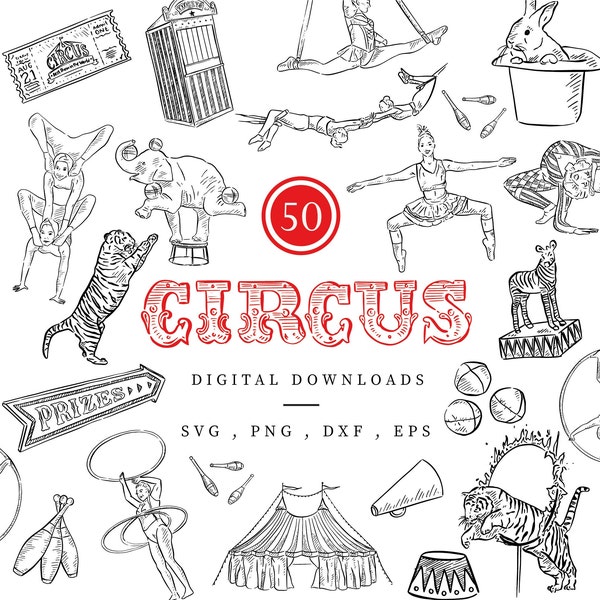 Circus Clipart, Circus Printable, Circus PNG SVG, Carnival Clip Art, Animal Illustration, Circus Tent Clipart, Circus Set, Instant Download