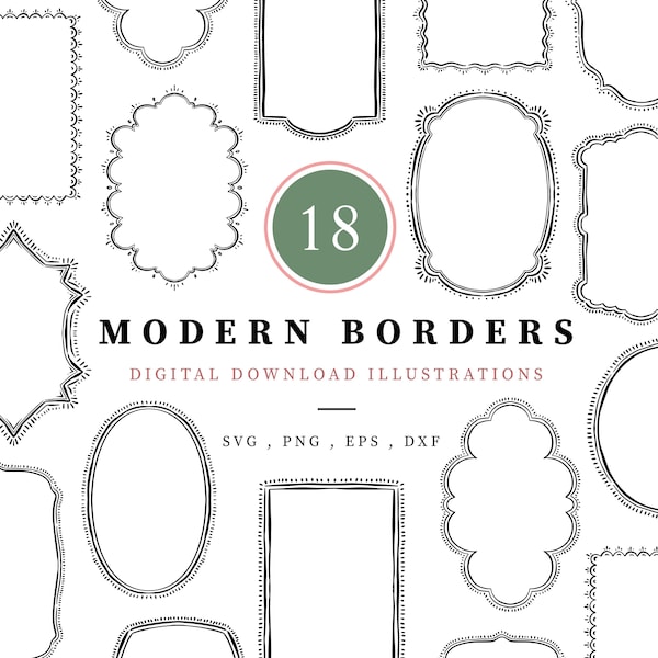 Handgezeichnete Rahmen Illustration Bundle, Rahmen Clipart, Doodle Rahmen PNG, Gewellte Kringel Rahmen, wunderliche Rahmen Hochzeitseinladung Rahmen